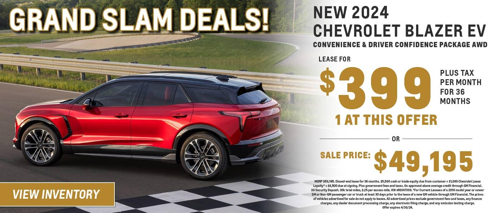 New 2024 Chevrolet Blazer EV
Lease for $399/36 months plus tax or Sale price $49,195
1 at this offer