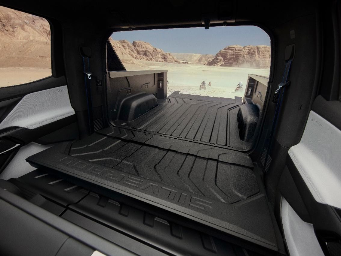 Open back of Silverado EV to bed space