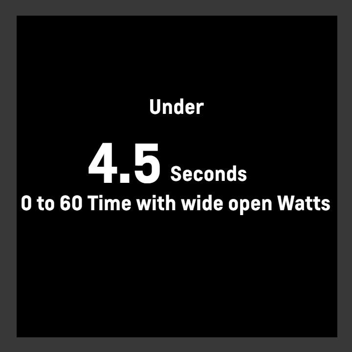 Under 4.5 seconds 0 to 60 with wide open watts