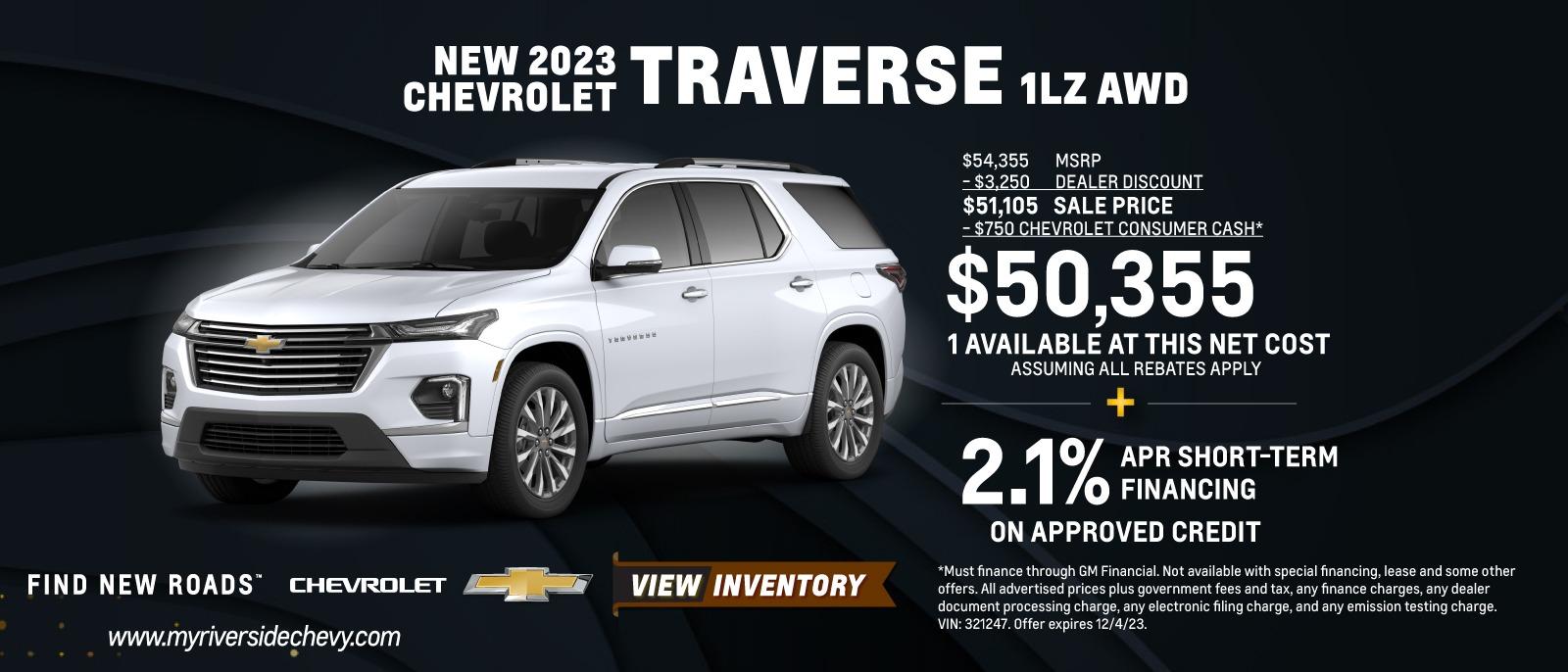 Get a New 2023 Chevrolet Traverse 1LT FWD at  $35,895 Plus 2.1% APR
