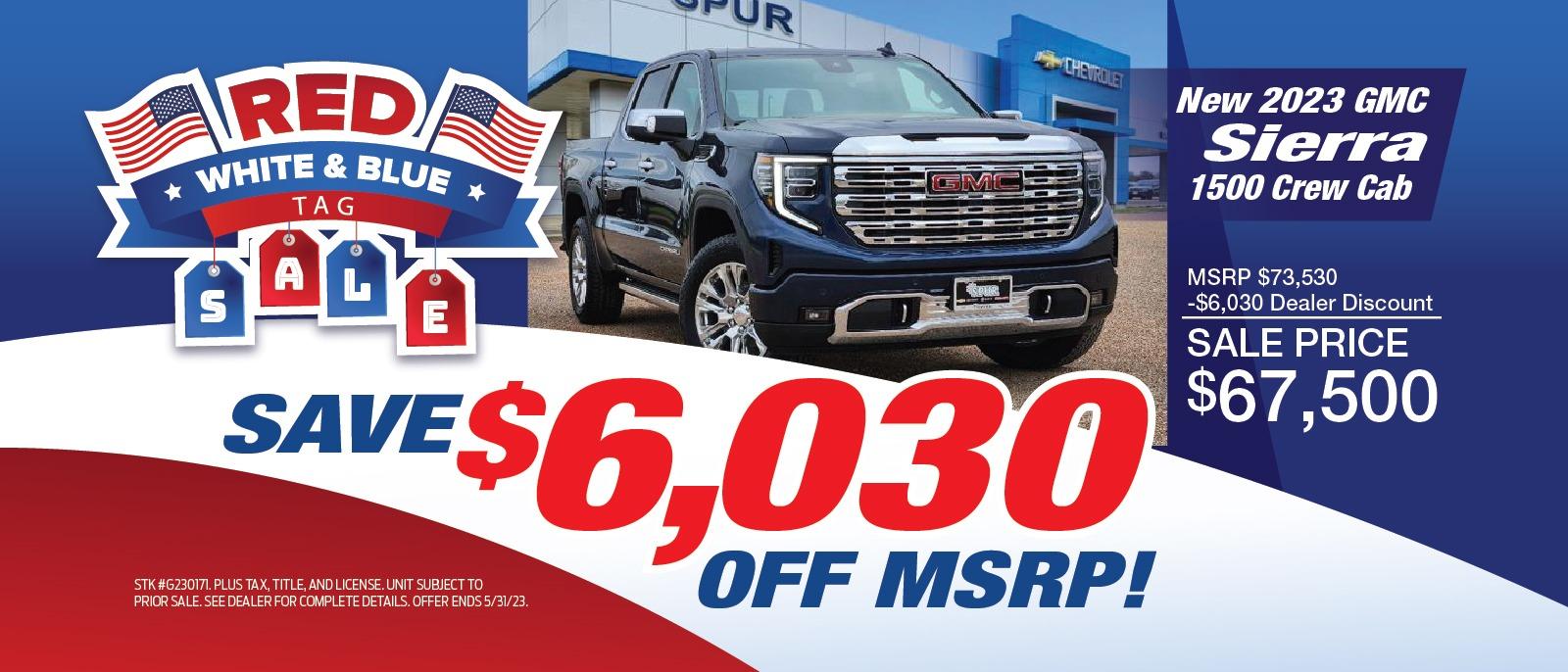 NEW 2023 SIERRA 1500 CREW CAB
SAVE $6,030 OFF MSRP!