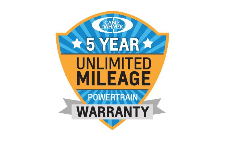 5 year unlimited mileage powertrain warranty badge.