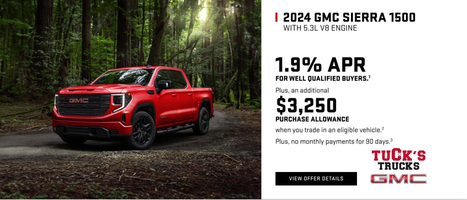 1.9% APR and $3,250 Purchase Allowance on Sierra 1500 with 5.3L V8
