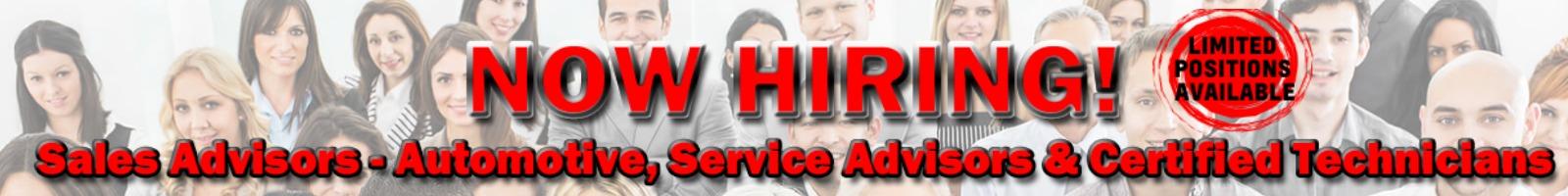 Now Hiring with Limited Positions Available at Tuscaloosa Chevrolet - Openings for Sales Advisors - Automotive, Service Advisors and Certified Technicians near Birmingham, Alabama