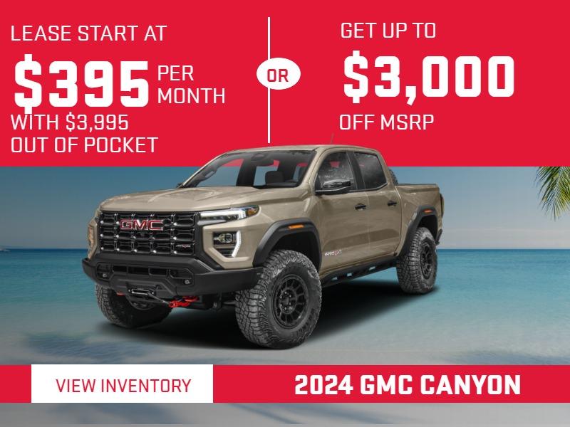 2024 GMC Canyon
Leasses Start at $395 per month with $3995 out of pocket ‖‖‖
Get up to $3000 off ‖