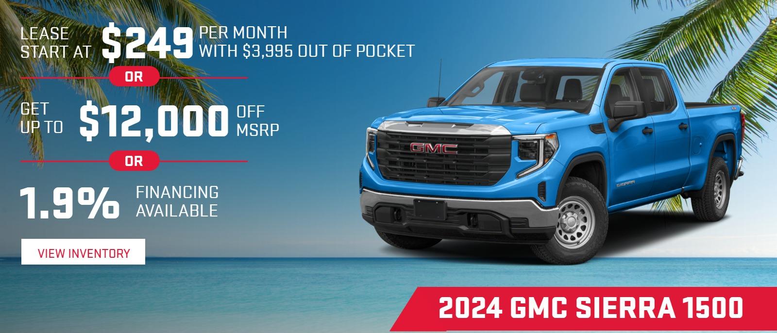 2024 GMC Sierra 1500
Leasses Start at $249 per month with $3995 out of pocket †††
Get up to $12000 off †
1.9% Financing Available††
