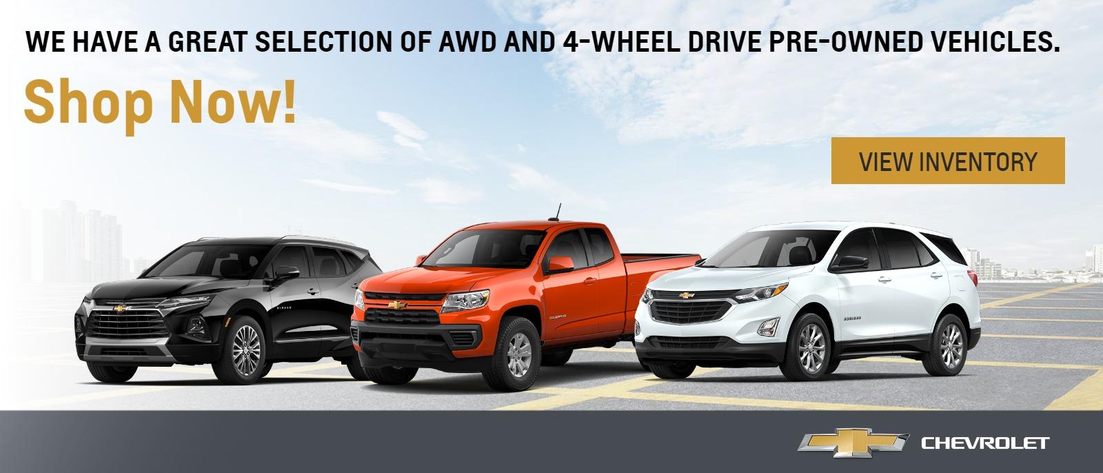 WE HAVE GREAT SELECTION OF AWD AND 4-WHEEL DRIVE PRE-OWNED VEHICLES.