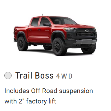 O Trail Boss 4WD Includes Off-Road suspension with 2" factory lift