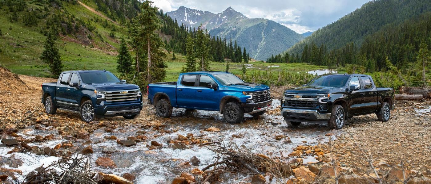 2022 Chevy Silverado 1500 exterior lineup on rocky terrain near mountains