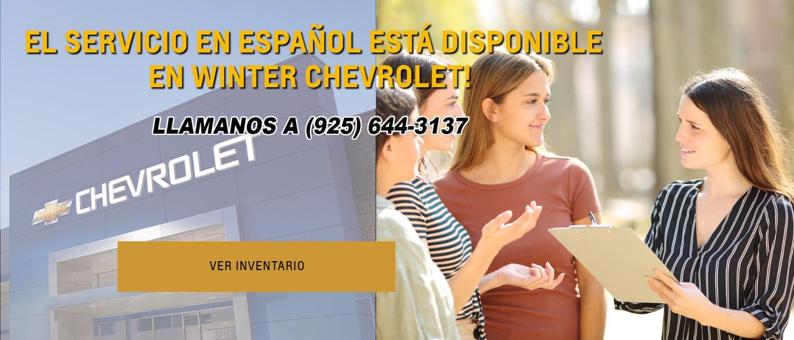 El servicio espanol esta disponible en Winter Chevrolet! Ver inventario.