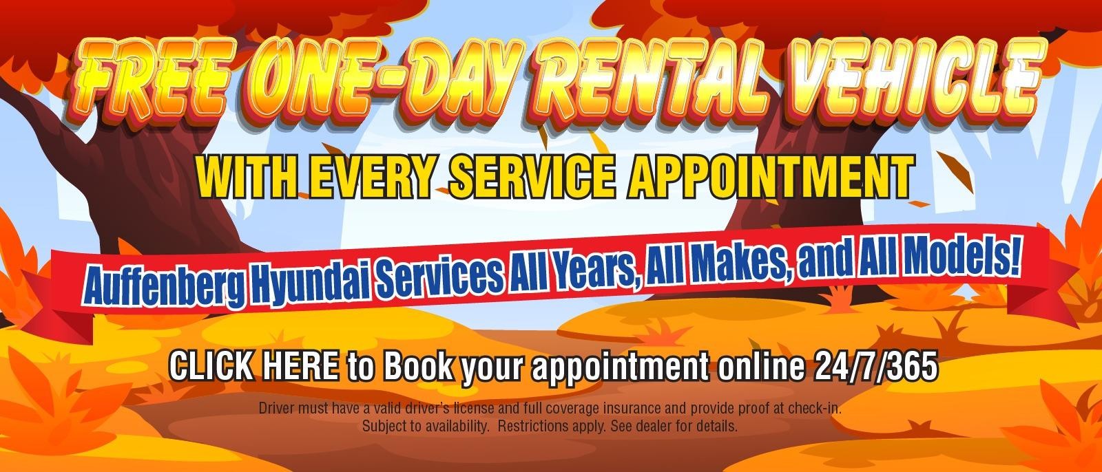 Free One-Day Rental Vehicle
With every Service Appointment