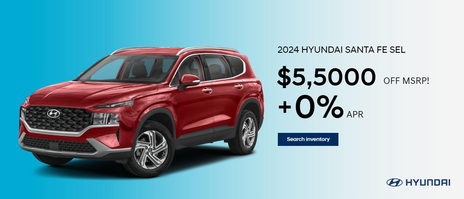 2024 Hyundai Santa Fe SEL
$5500 OFF MSRP!
+ 0% APR