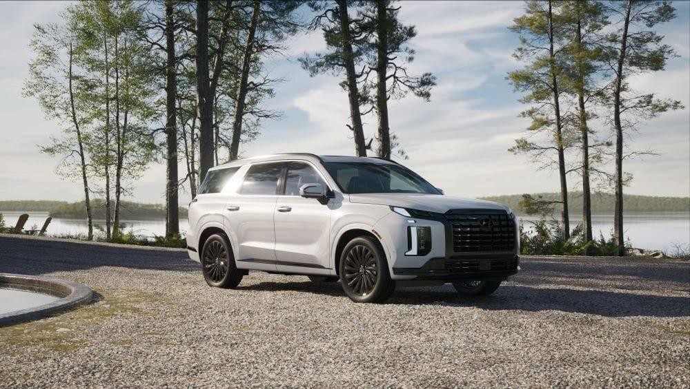 Grey Hyundai Palisade near lake in Colorado