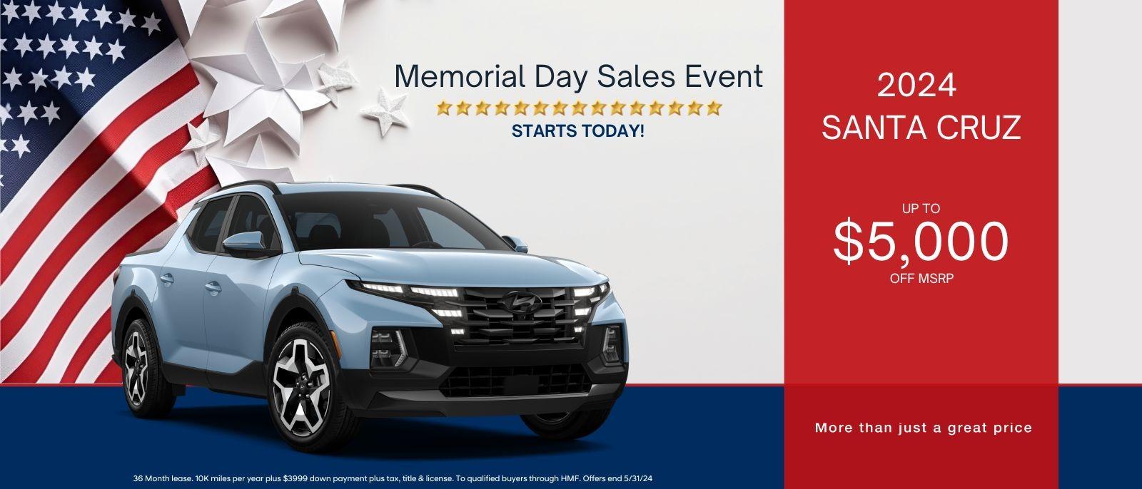 Memorial Day Sales Event Starts Today

2024 Santa Cruz 
Up To $5,000 Off MSRP 
More than just a great price.