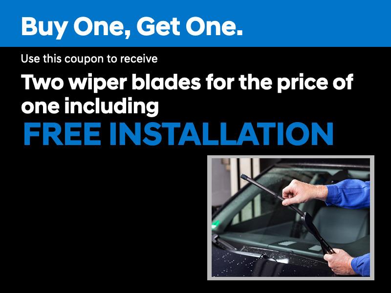 Buy One, Get One. Use this coupon to receive Two wiper blades for the price of one including FREE INSTALLATION