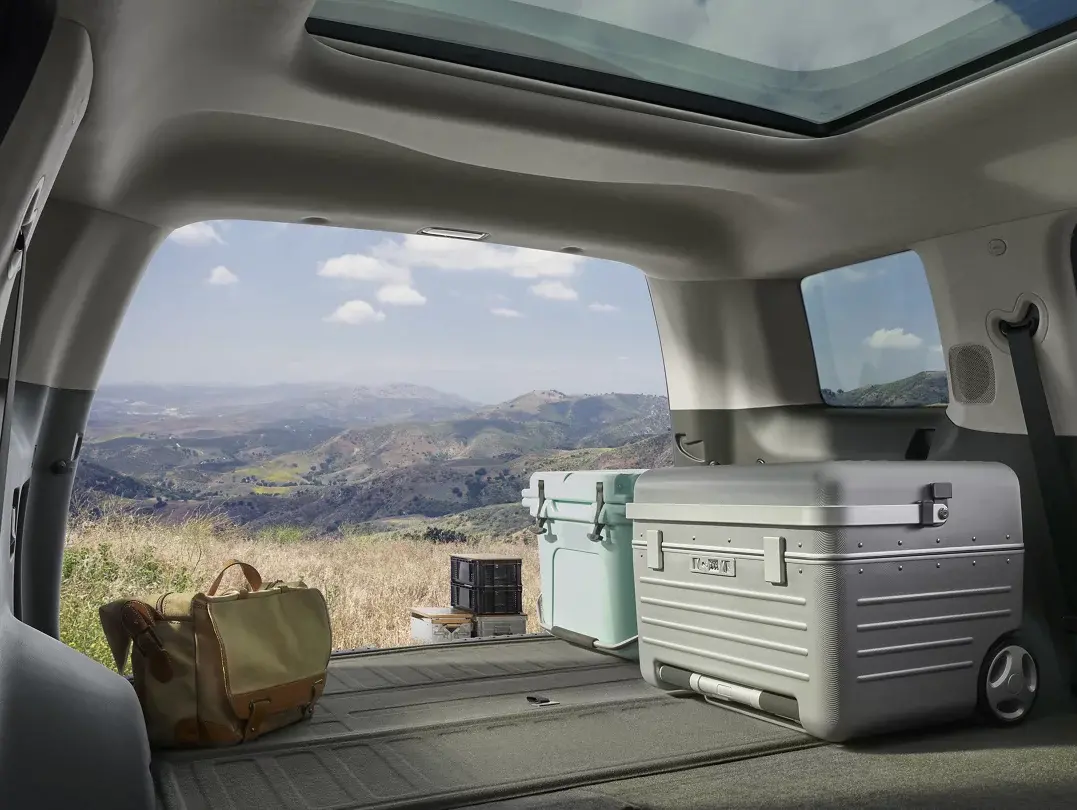 2024 Hyundai Santa Fe interior with camping gear in outdoor setting