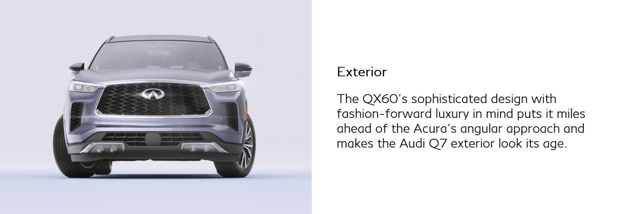 Fashion forward luxury  puts it miles ahead of the Acura's angular approach and makes the Audi Q7 exterior look its age.