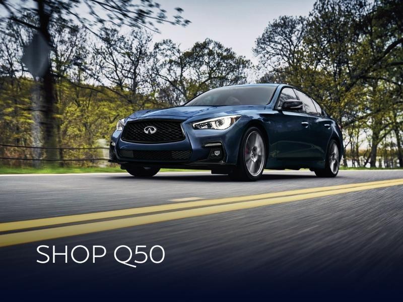 2024 Q50 dark blue driving