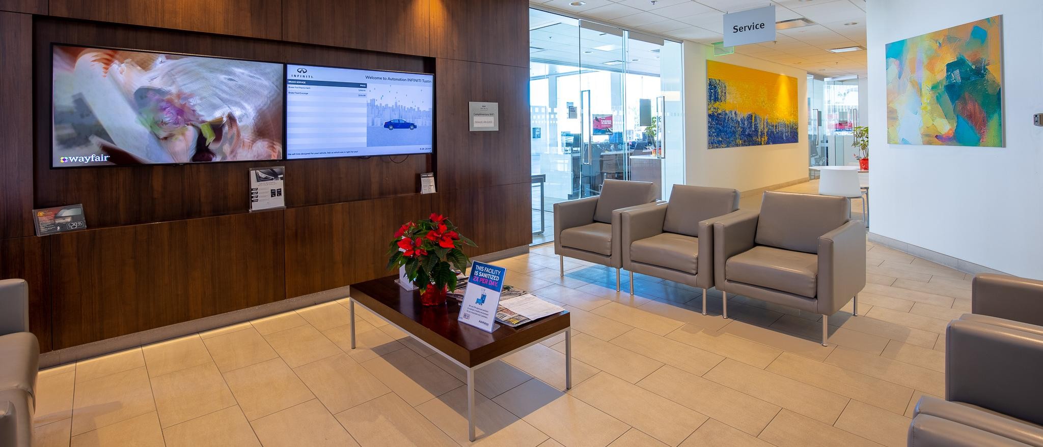 View inside AutoNation INFINITI Tustin's service center waiting room