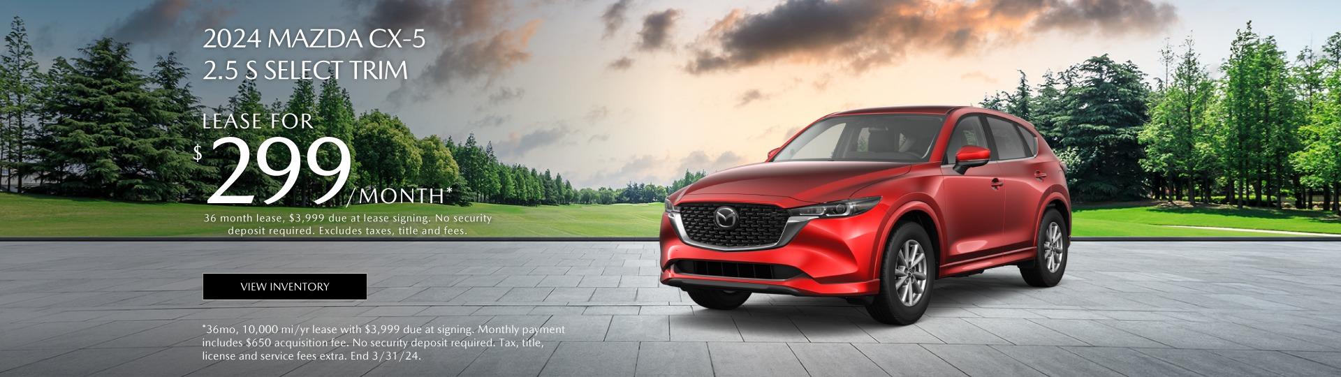 2024 Mazda CX-5 lease for $299 per month for 36 months