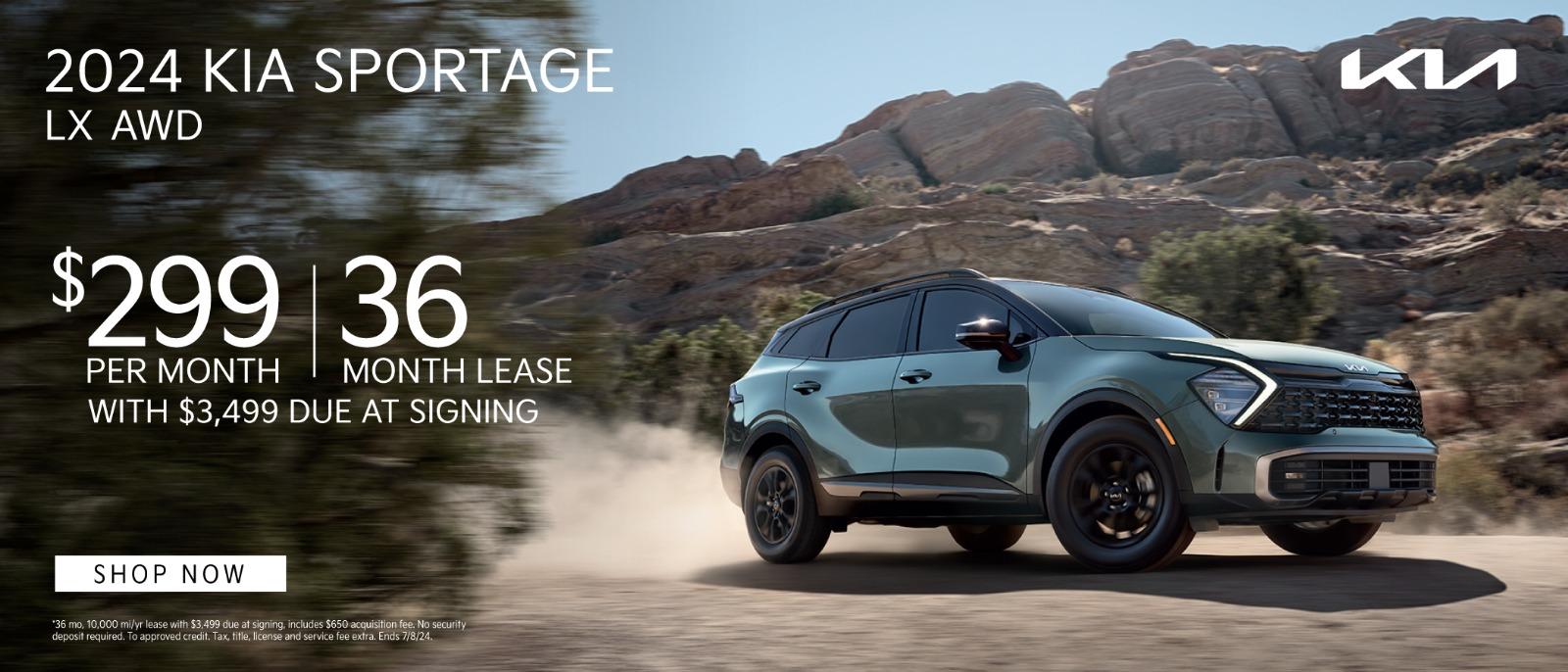 2024 Kia Sportage lease for $299 per month for 36 months