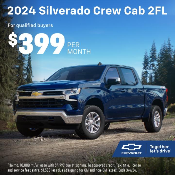 2024 Chevy Silverado Crew Cab lease for $399 per month