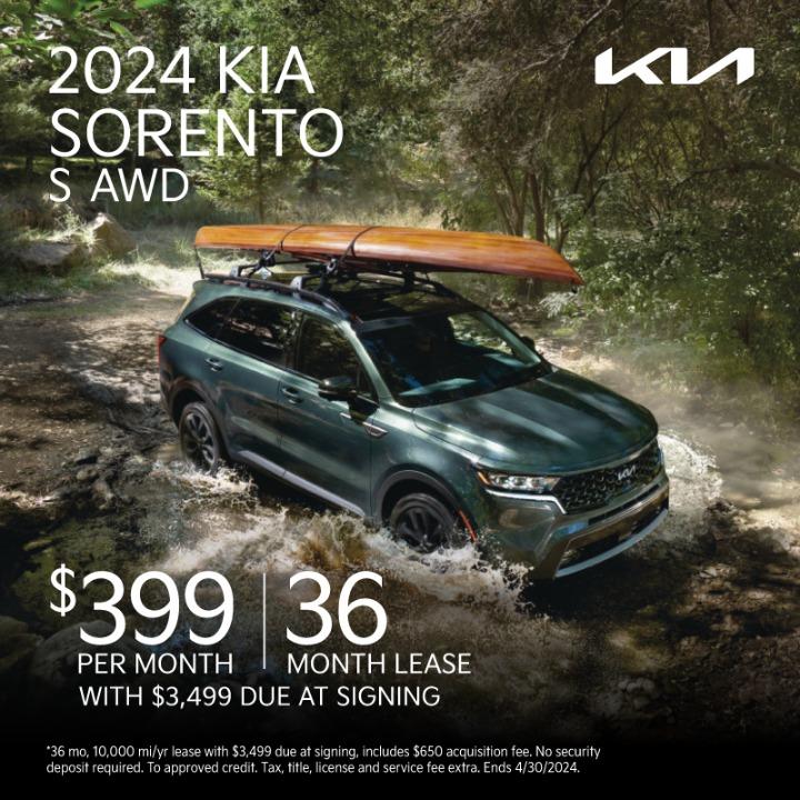 2024 Kia Sorento lease for $399 per month for 36 months