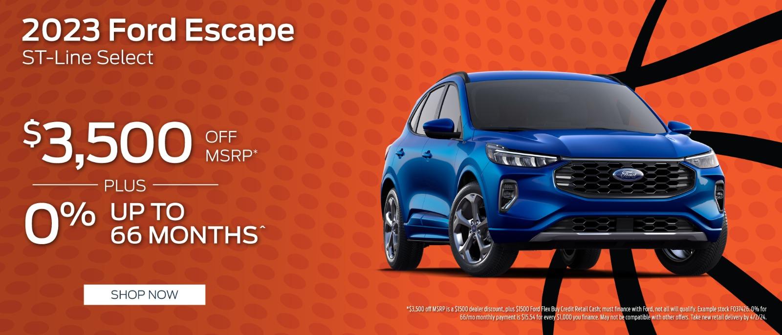 2023 Ford Escape $3,500 off MSRP plus 0%up to 66 months