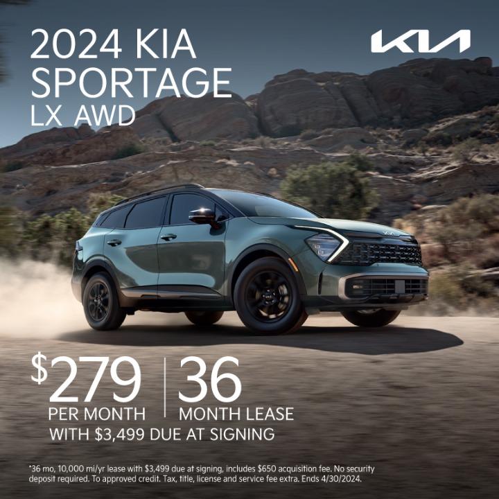 2024 Kia Sportage lease for $279 per month for 36 months