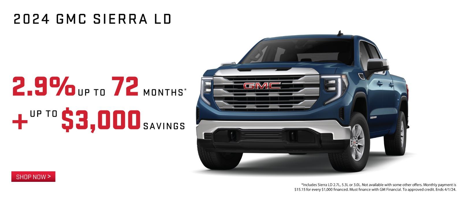 2024 GMC Sierra 1500 2.9& up to 72 months plus up to $3,000 savings