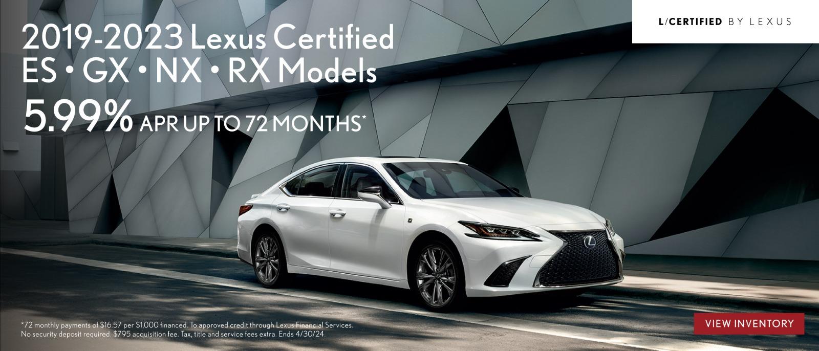 2019-2023 Lexus certified 599% APR up to 72 months*