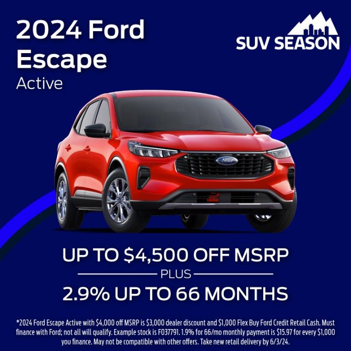 2024 Ford Escape $4,500 off MSRP plus 2.9% up to 66 months