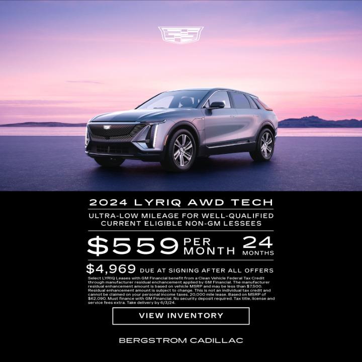 2024 Cadillac Lyriq lease for $559 per month for 24 months.