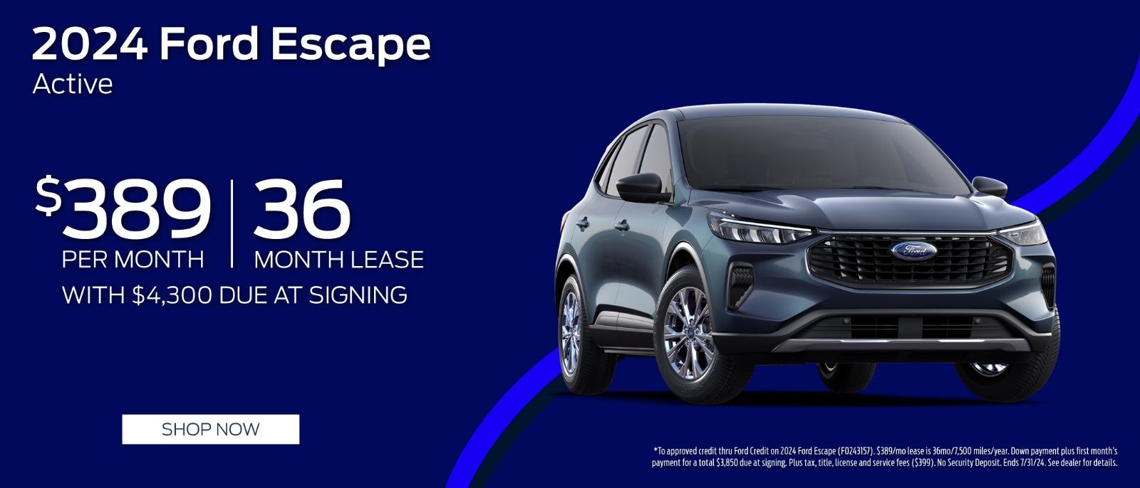 2024 Ford Escape lease for $389 per month for 36 months