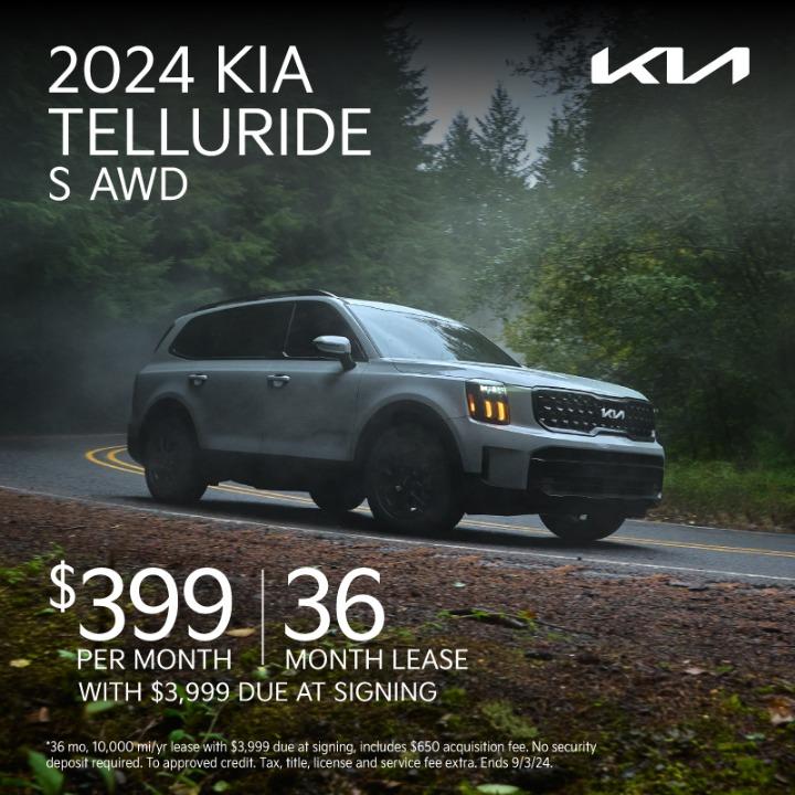 2024 KIA Telluride lease for $399 per month for 36 months