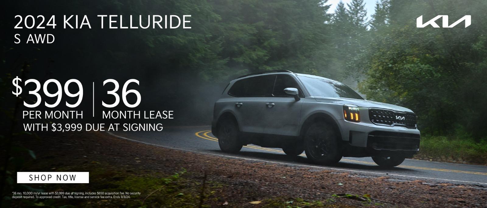 2024 KIA Telluride lease for $399per month for 36 months