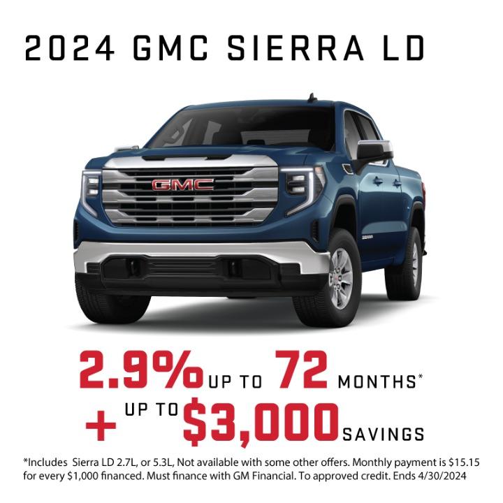 2024 GMC Sierra 2.9% APR  up to 72 months + up to $3,000 Savings