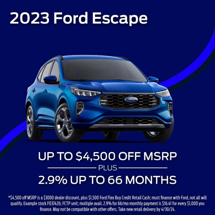 2022 Ford Escape $4,500 off MSRP plus 2.9% up to 66 months