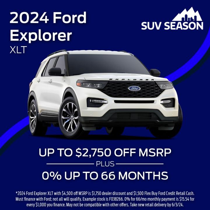 2023 Ford Explorer Offer $2,750 off MSRP plus 0% up to 66 months