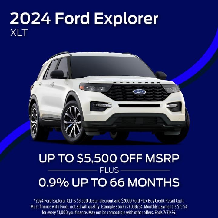 2023 Ford Explorer Offer $5,500 off MSRP plus 0.9% up to 66 months