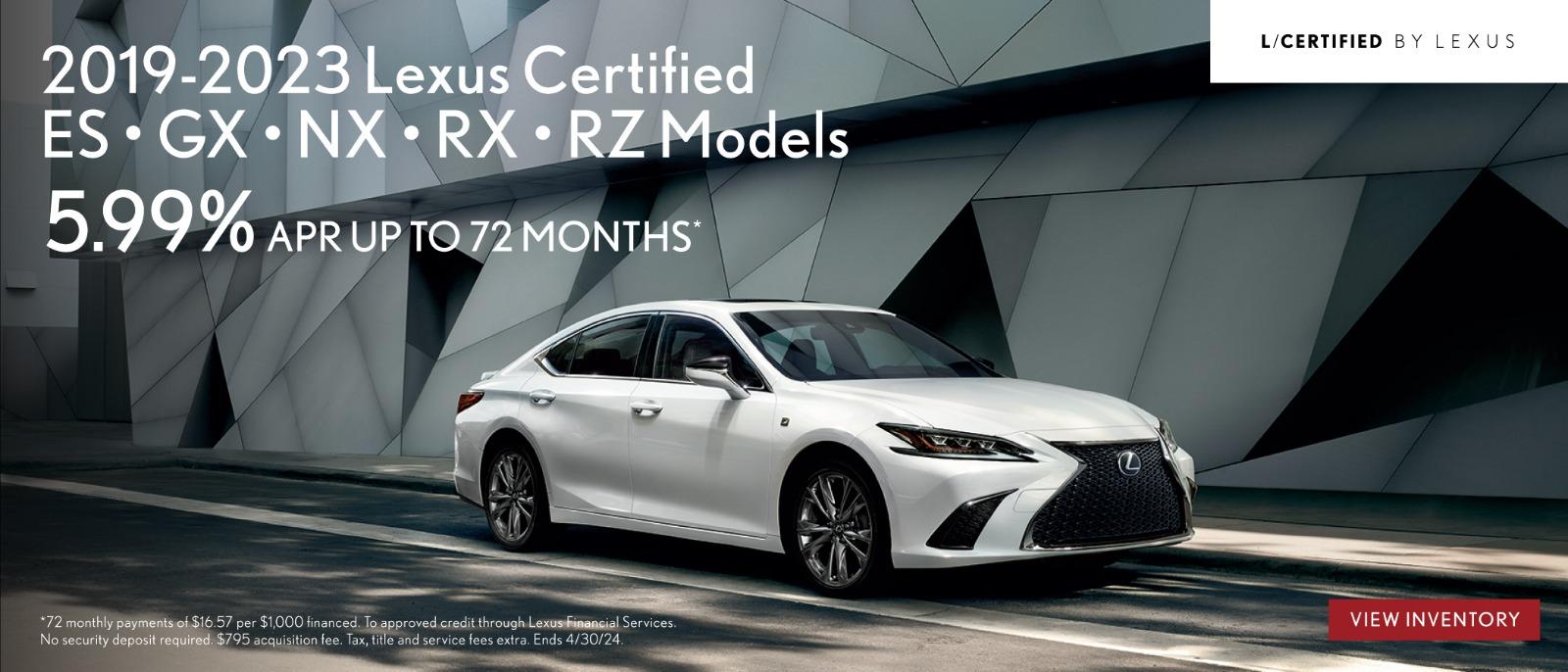 2019-2023 Lexus certified 599% APR up to 60 months*