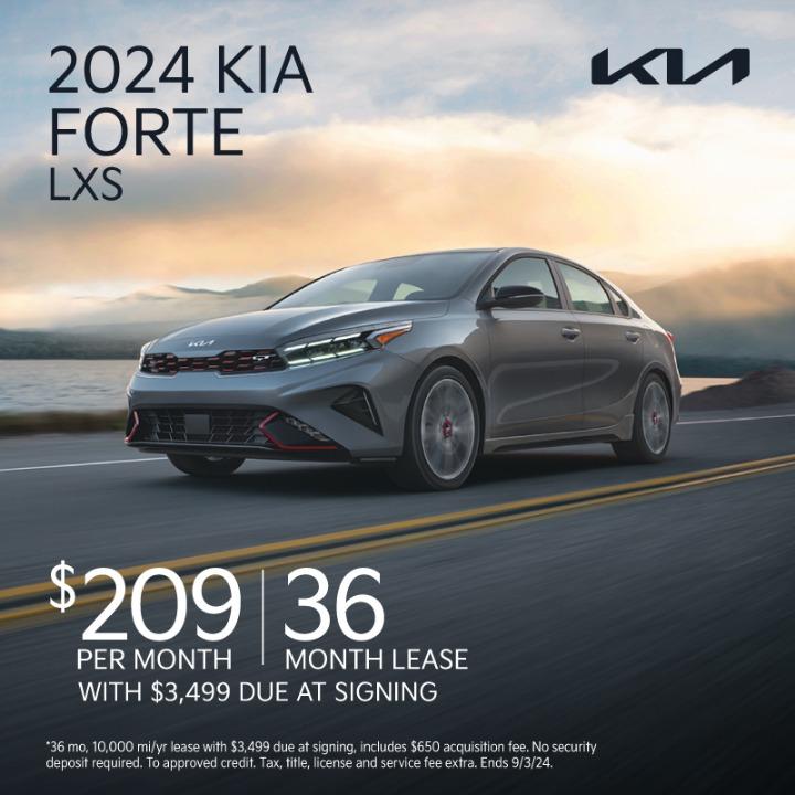 2024 Kia Forte LXS lease for $209 per month for 36 months