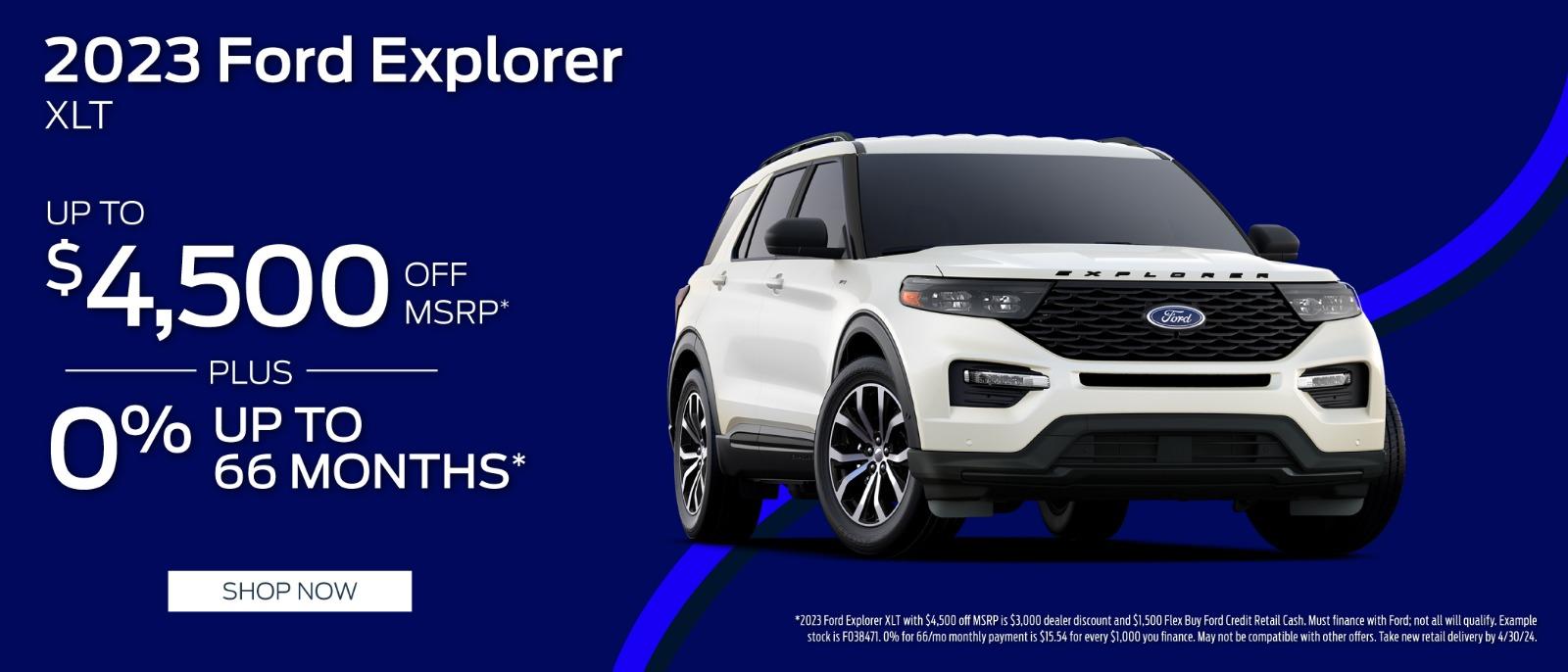 2023 Ford Explorer $4,500 Off MSRP plus up to 0% for 66 months