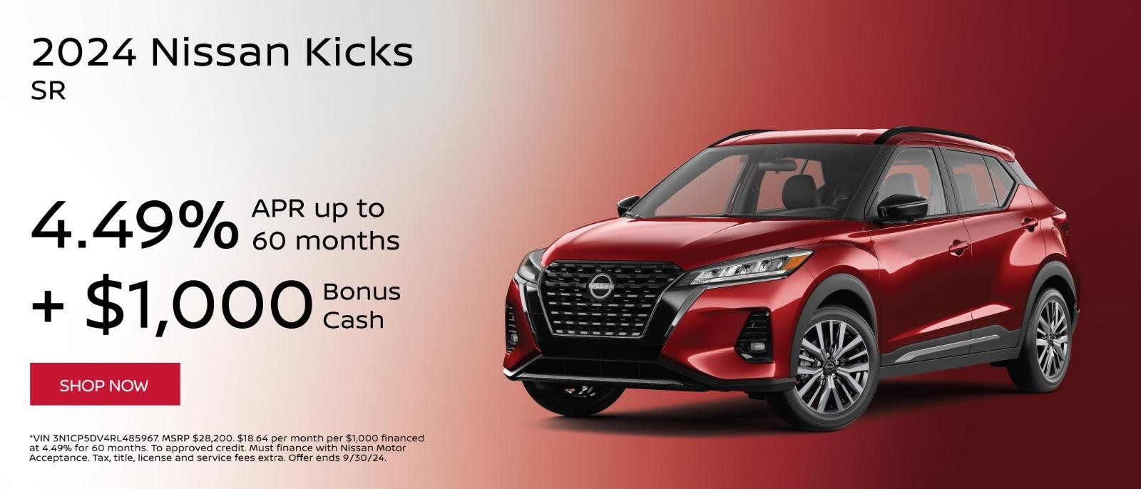 2024 Nissan Kicks 4.49% APR Up to 72months +$1,000 Bonus Cash