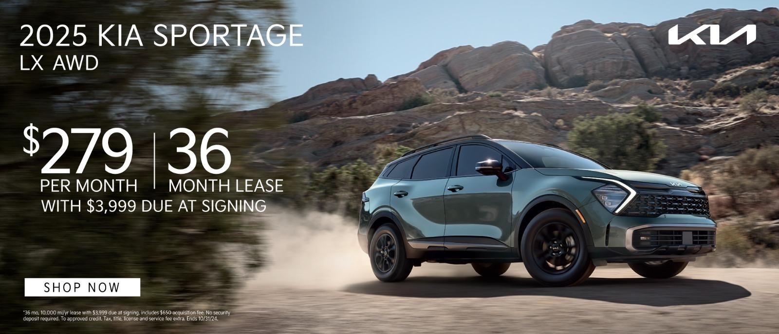 2025 Kia Sportage lease for $279 per month for 36 months