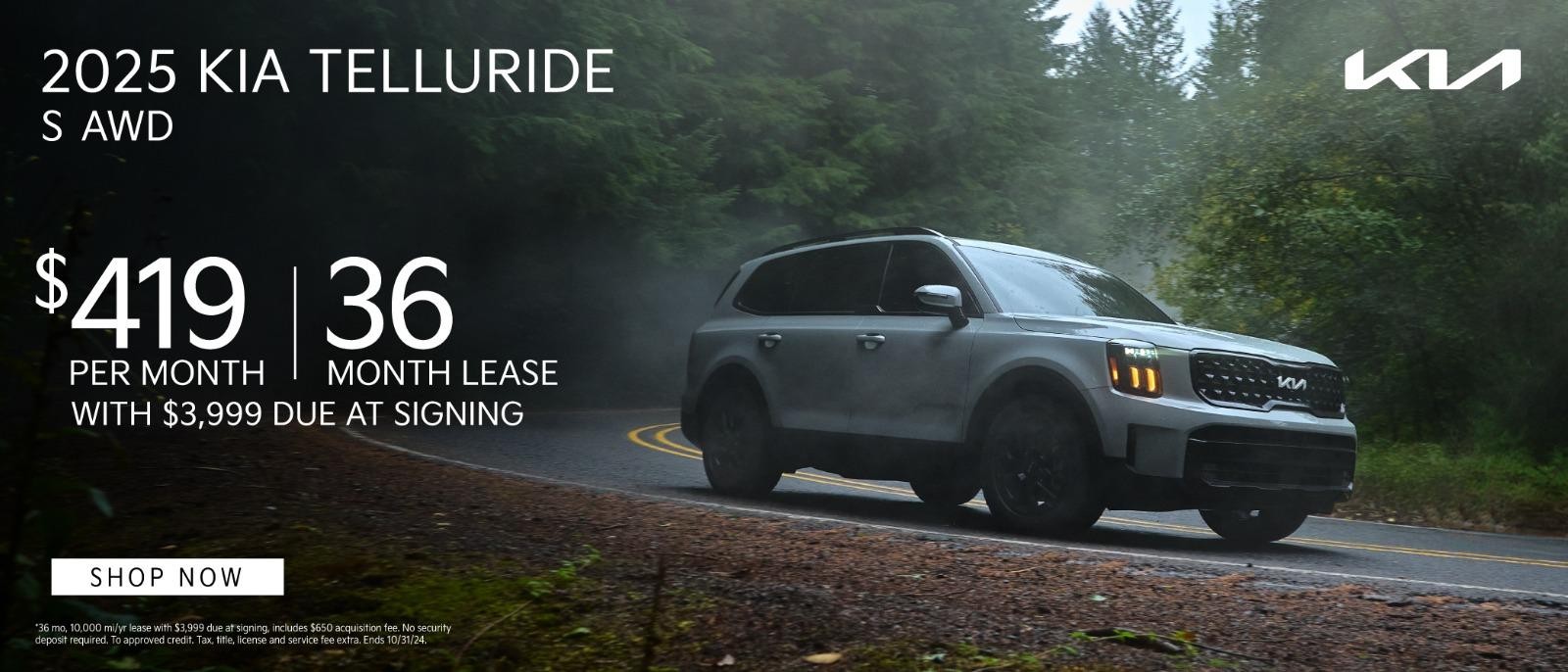 2024 KIA Telluride lease for $419per month for 36 months