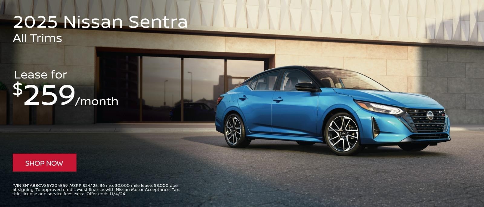 All New 2025 Nissan Sentra lease for $259 per month