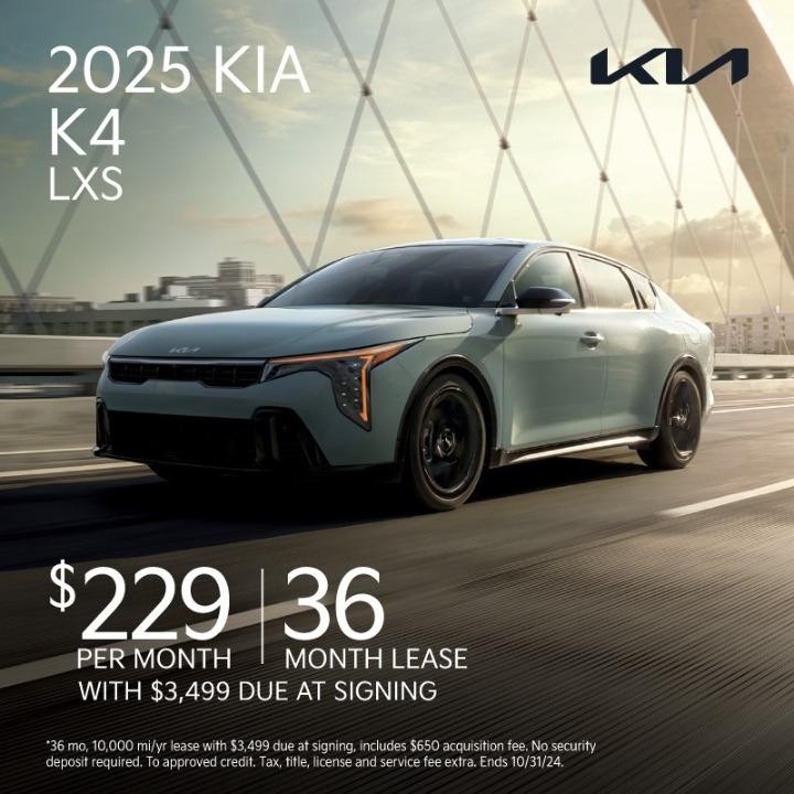 2025 Kia k4 LXS Lease for $229 per month for 36 months