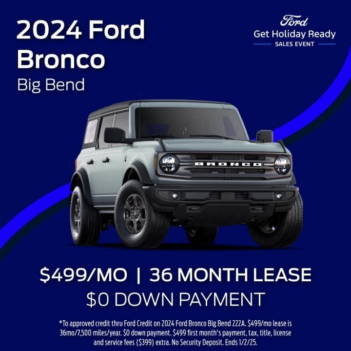 2024 Ford Bronco lease for $499 per month for 36 months