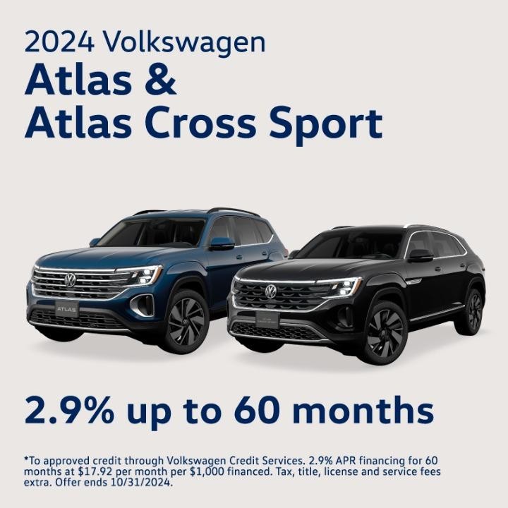 2024 Volkswagen Atlas & Atlas Cross Sport 2.9% up to 60 months